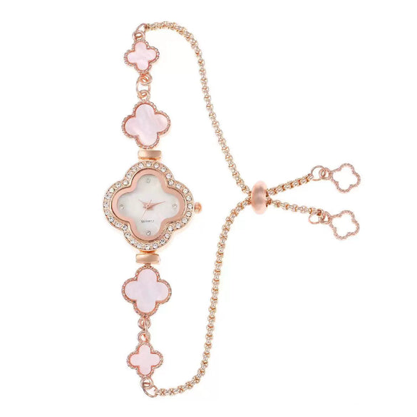 Fashion Flower Shape Dial Alloy Bracelet Watch With Rhinestones For Women