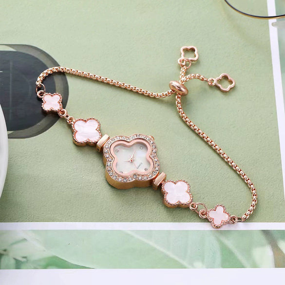 Fashion Flower Shape Dial Alloy Bracelet Watch With Rhinestones For Women