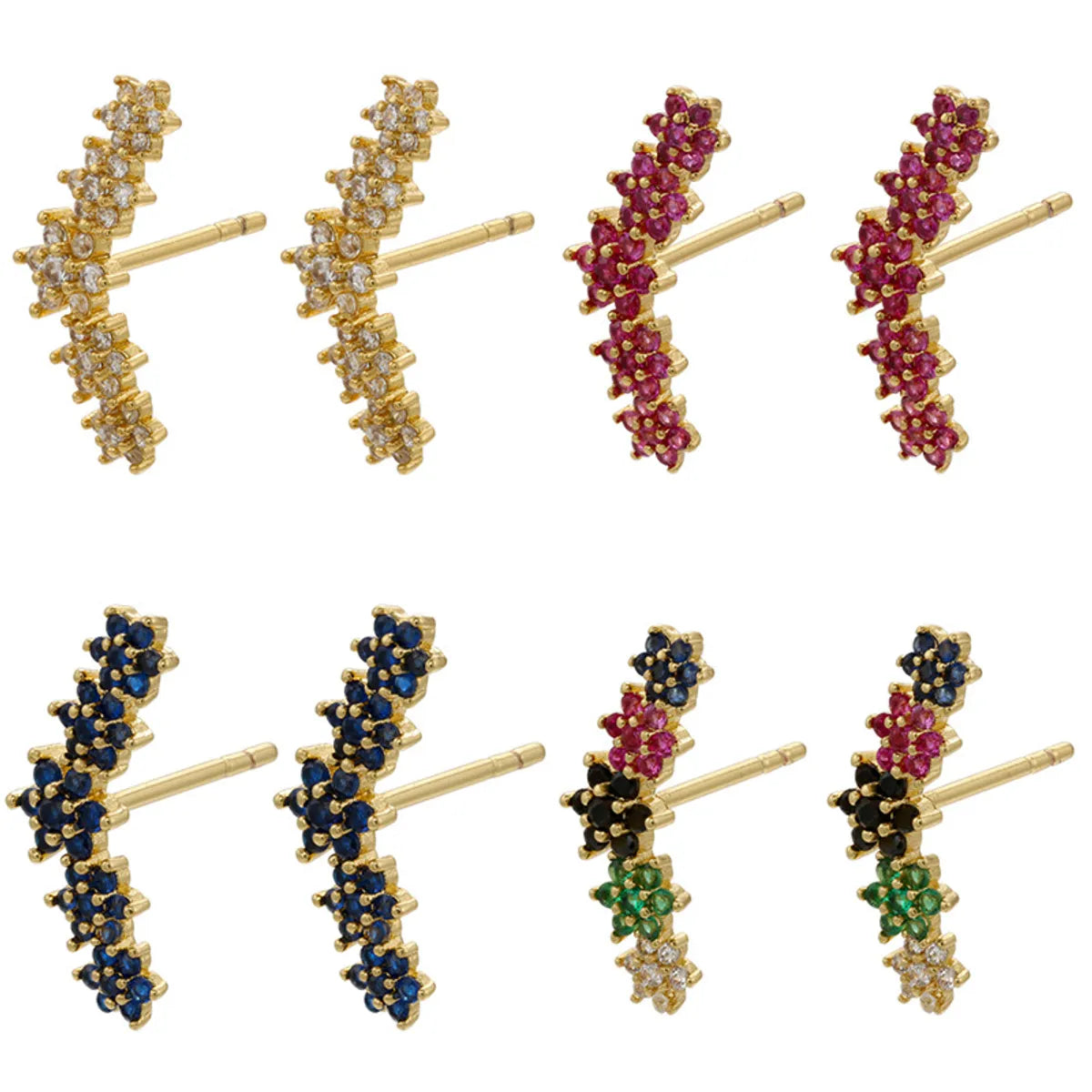 Fashion Flower-shaped Colored Zircon Five-flower Copper Earrings Wholesale