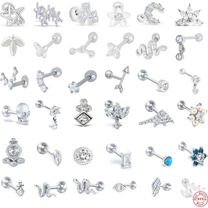 Fashion Flower Snake Sterling Silver Plating Inlay Zircon Ear Studs 1 Piece