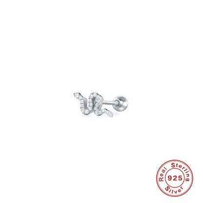 Fashion Flower Snake Sterling Silver Plating Inlay Zircon Ear Studs 1 Piece