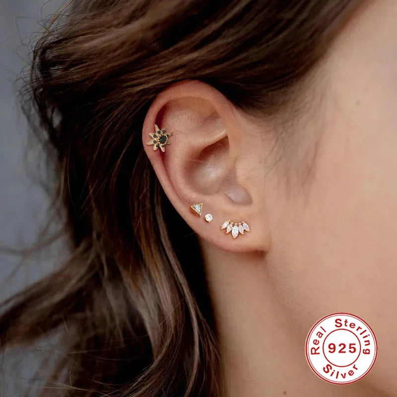 Fashion Flower Snake Sterling Silver Plating Inlay Zircon Ear Studs 1 Piece