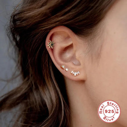 Fashion Flower Snake Sterling Silver Plating Inlay Zircon Ear Studs 1 Piece