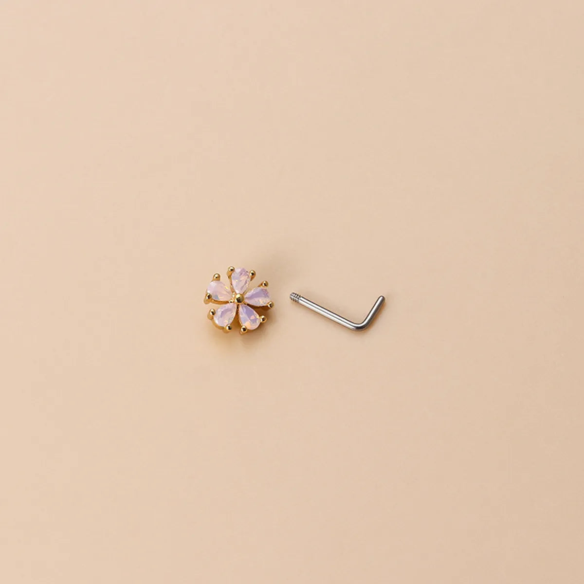 Fashion Flower Stainless Steel Inlay Zircon Nose Studs 1 Piece