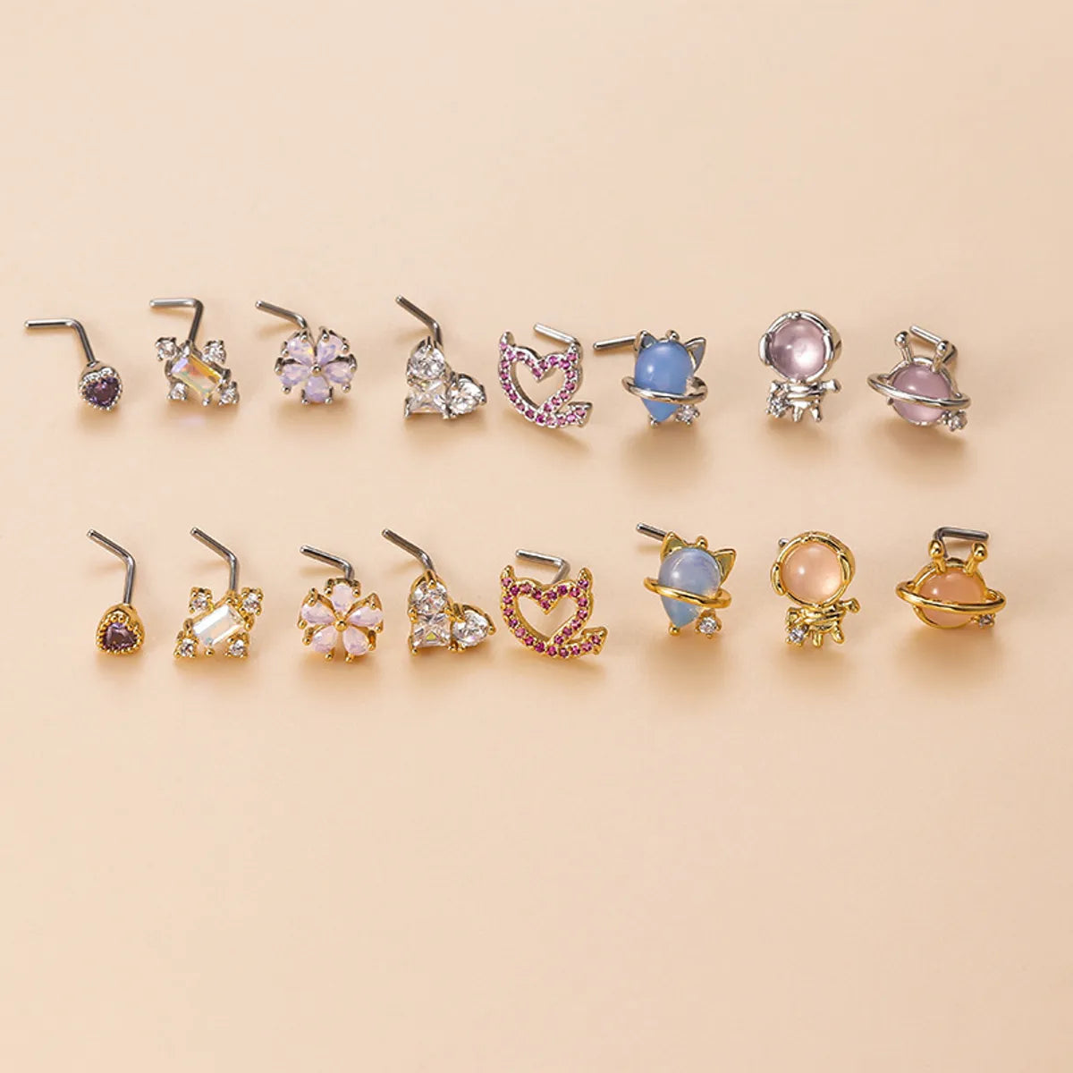 Fashion Flower Stainless Steel Inlay Zircon Nose Studs 1 Piece