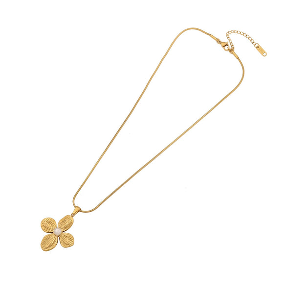 Fashion Flower Stainless Steel Jewelry Set With Snake Bone Chain And Electroplating Design For Women