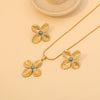 Fashion Flower Stainless Steel Jewelry Set With Snake Bone Chain And Electroplating Design For Women