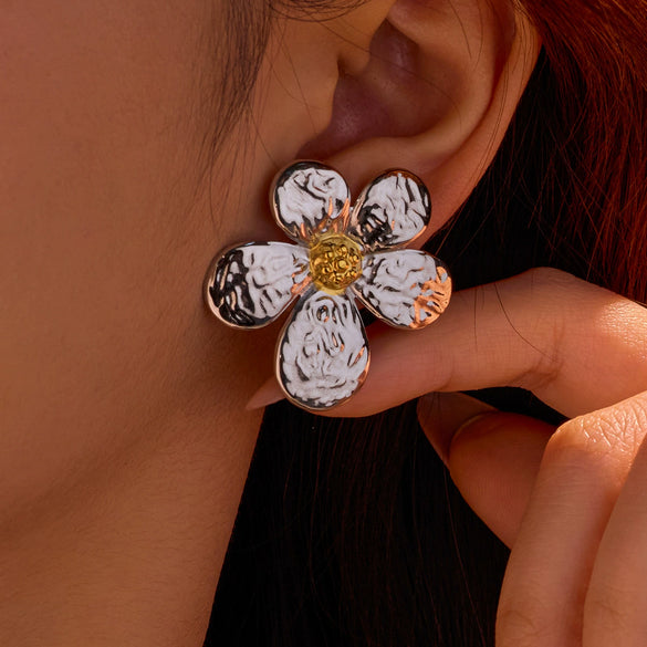 Fashion Flower Stainless Steel 18K Gold Plated Women's Earrings