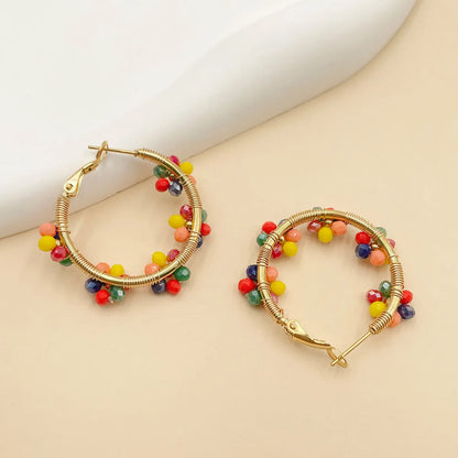 Fashion Flower Stainless Steel Plating Hoop Earrings 1 Pair