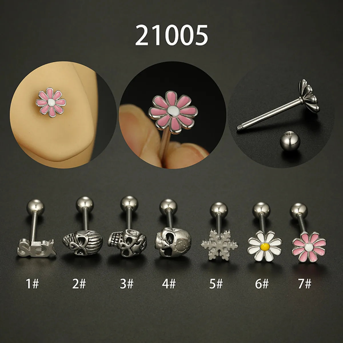 Fashion Flower Stainless Steel Stoving Varnish Tongue Nail 1 Set