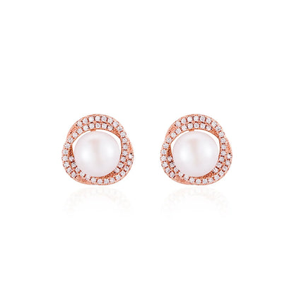 Fashion Flower Sterling Silver Ear Studs Inlaid Pearls Zircon 925 Silver Earrings 1 Pair