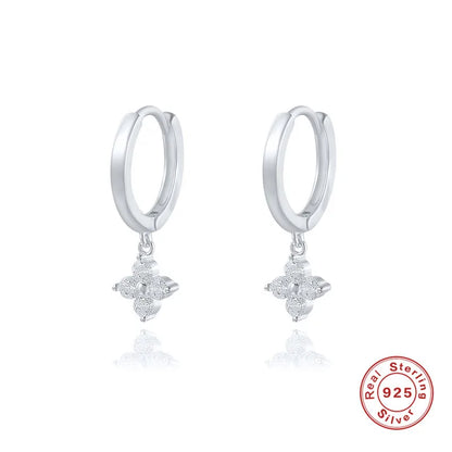 Fashion Flower Sterling Silver Inlay Artificial Diamond Drop Earrings 1 Pair