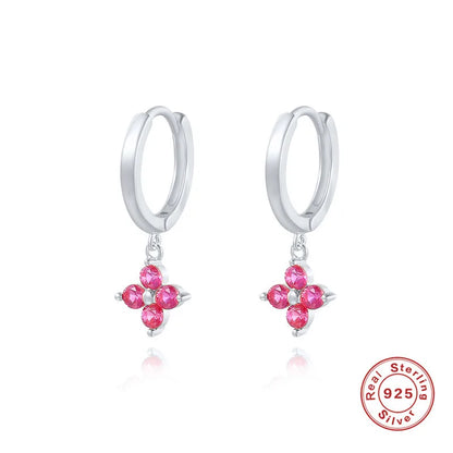 Fashion Flower Sterling Silver Inlay Artificial Diamond Drop Earrings 1 Pair