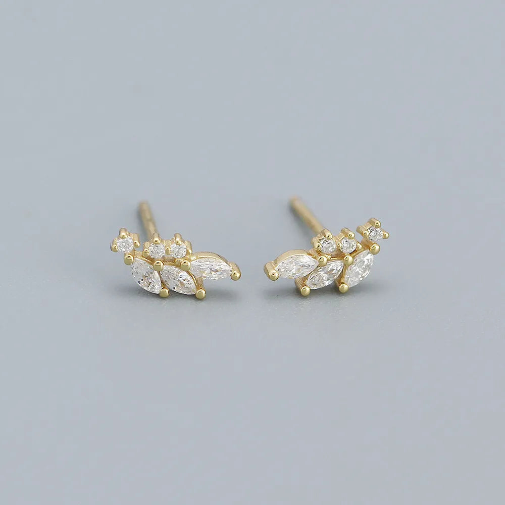 Fashion Flower Sterling Silver Inlay Zircon Ear Studs 1 Pair