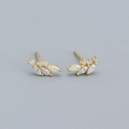 Fashion Flower Sterling Silver Inlay Zircon Ear Studs 1 Pair