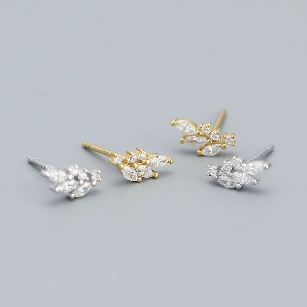 Fashion Flower Sterling Silver Inlay Zircon Ear Studs 1 Pair