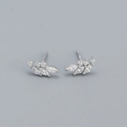 Fashion Flower Sterling Silver Inlay Zircon Ear Studs 1 Pair