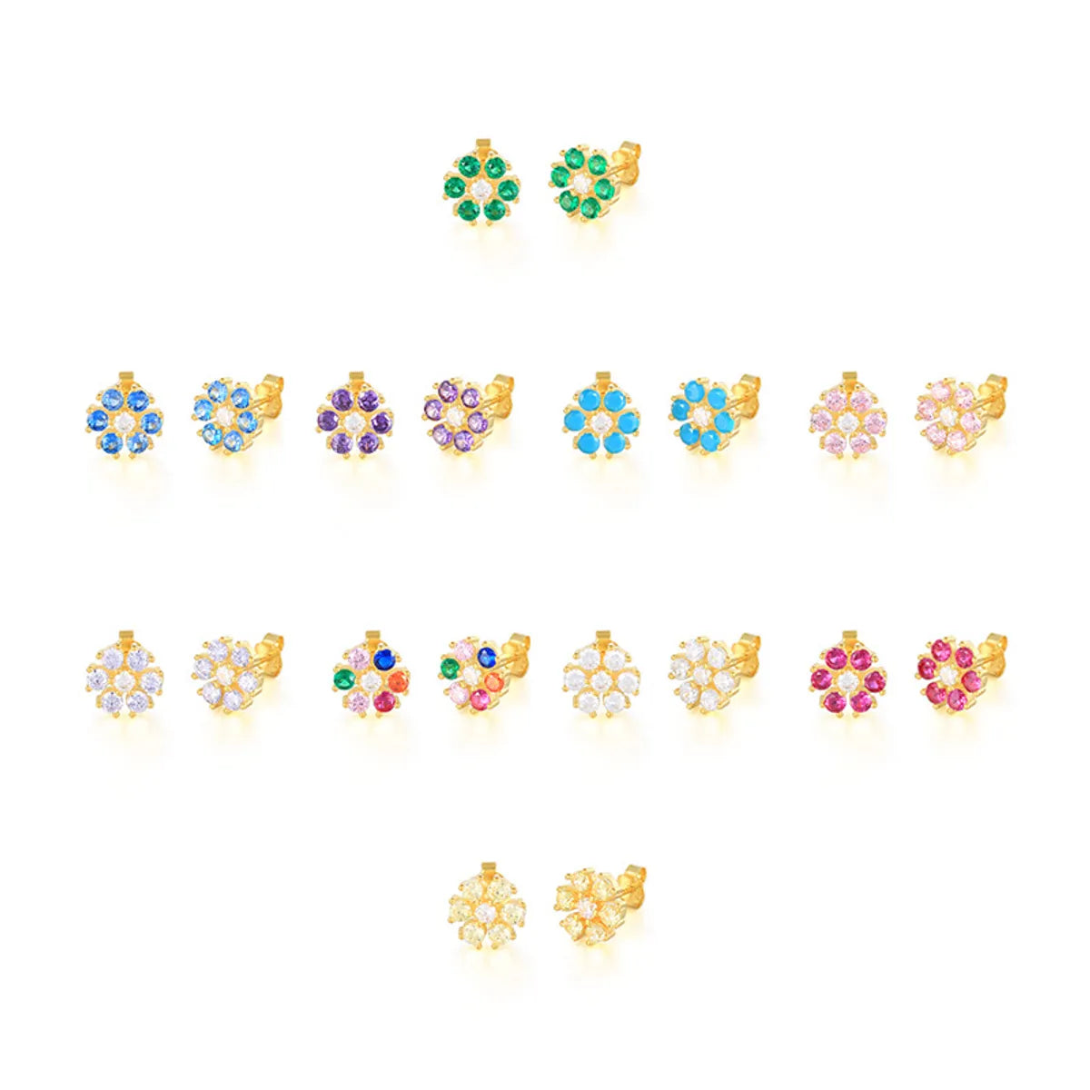 Fashion Flower Sterling Silver Inlay Zircon Ear Studs 1 Pair