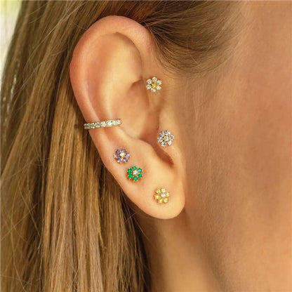 Fashion Flower Sterling Silver Inlay Zircon Ear Studs 1 Pair