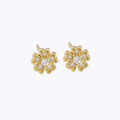 Fashion Flower Sterling Silver Inlay Zircon Ear Studs 1 Pair