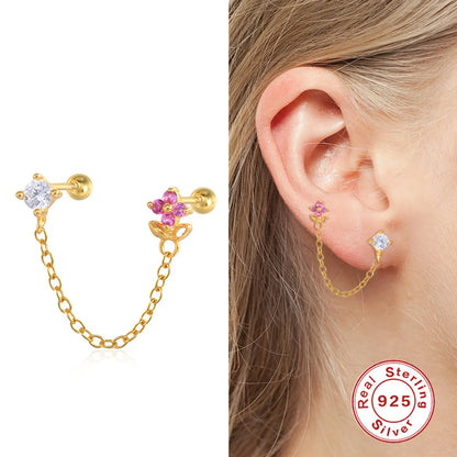 Fashion Flower Sterling Silver Plating Inlay Zircon Ear Studs 1 Piece