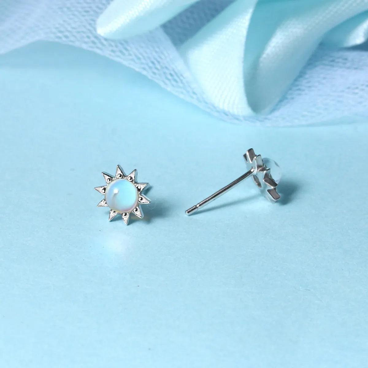 Fashion Flower Sterling Silver Plating Natural Stone Ear Studs 1 Pair