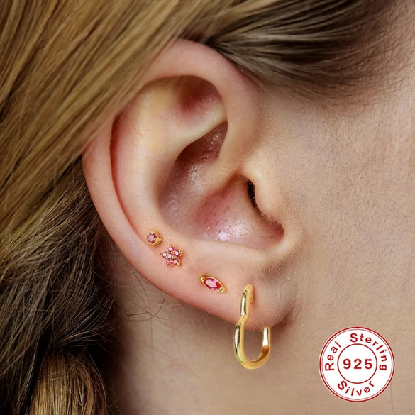 Fashion Flower Sterling Silver Zircon Ear Studs 1 Pair