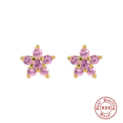 Fashion Flower Sterling Silver Zircon Ear Studs 1 Pair