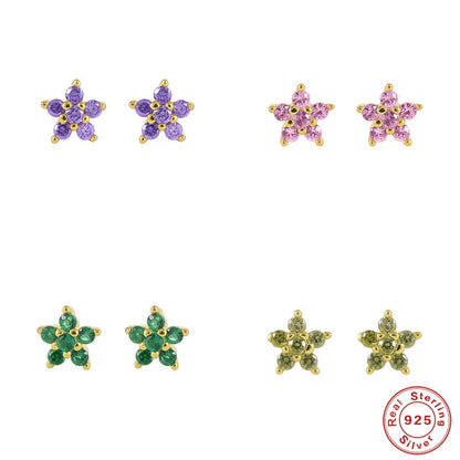 Fashion Flower Sterling Silver Zircon Ear Studs 1 Pair