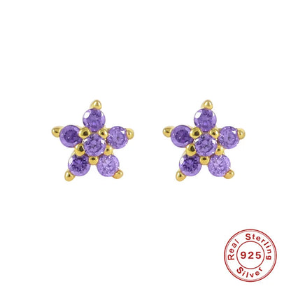 Fashion Flower Sterling Silver Zircon Ear Studs 1 Pair