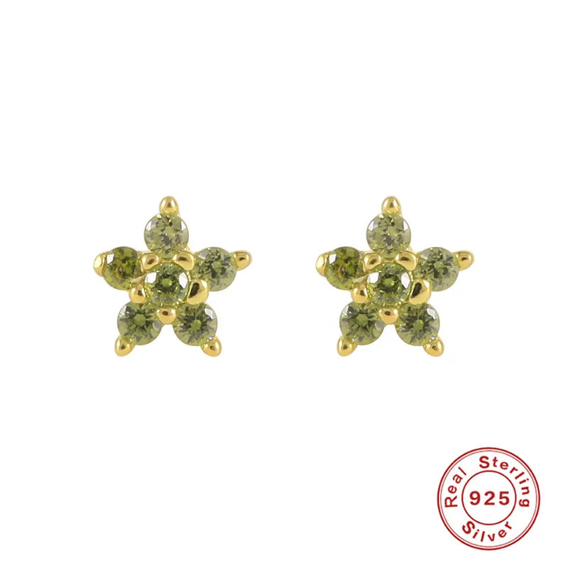 Fashion Flower Sterling Silver Zircon Ear Studs 1 Pair