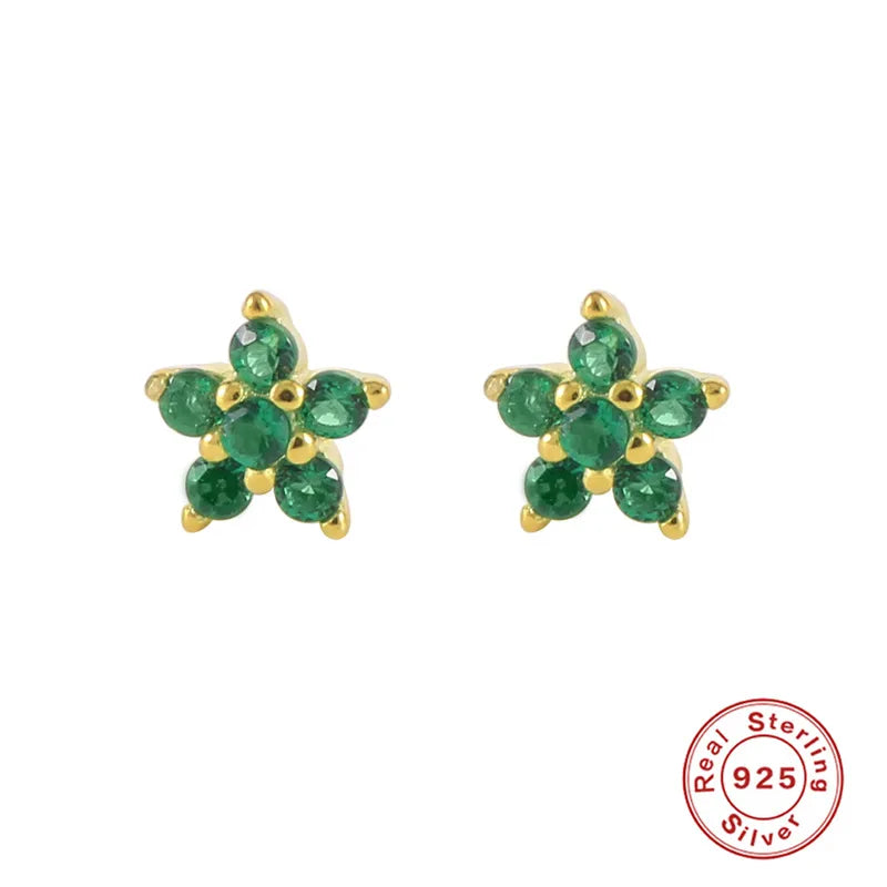 Fashion Flower Sterling Silver Zircon Ear Studs 1 Pair