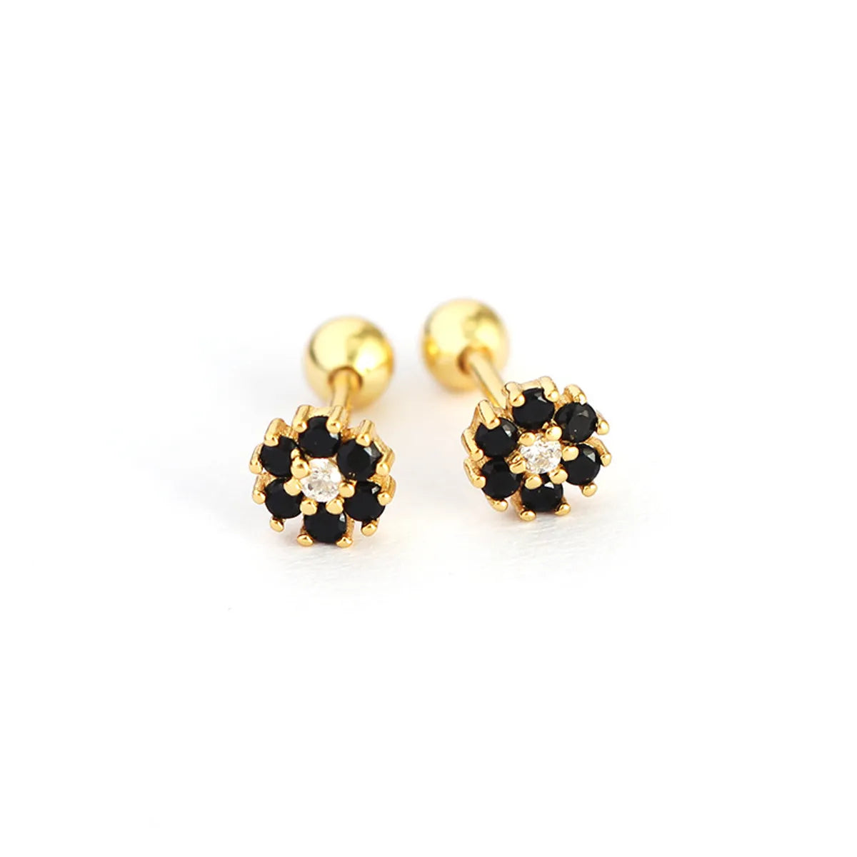 Fashion Flower Sterling Silver Zircon Ear Studs 1 Pair