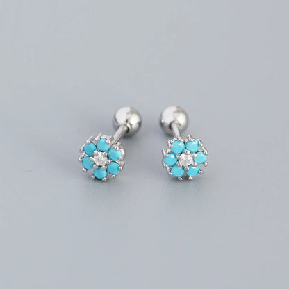 Fashion Flower Sterling Silver Zircon Ear Studs 1 Pair