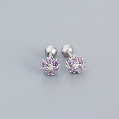 Fashion Flower Sterling Silver Zircon Ear Studs 1 Pair