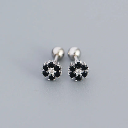 Fashion Flower Sterling Silver Zircon Ear Studs 1 Pair