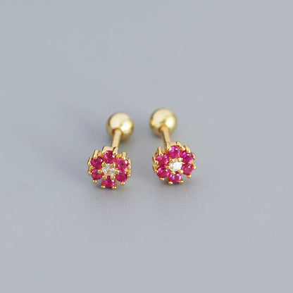 Fashion Flower Sterling Silver Zircon Ear Studs 1 Pair