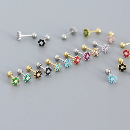 Fashion Flower Sterling Silver Zircon Ear Studs 1 Pair