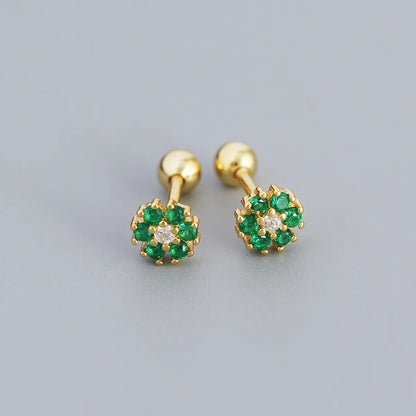 Fashion Flower Sterling Silver Zircon Ear Studs 1 Pair