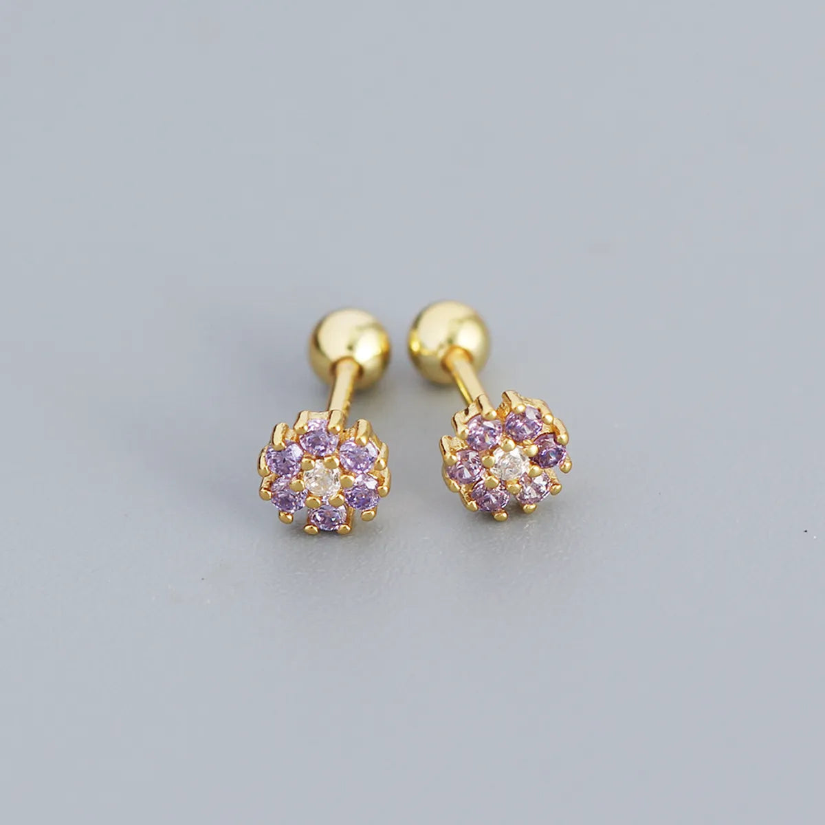 Fashion Flower Sterling Silver Zircon Ear Studs 1 Pair