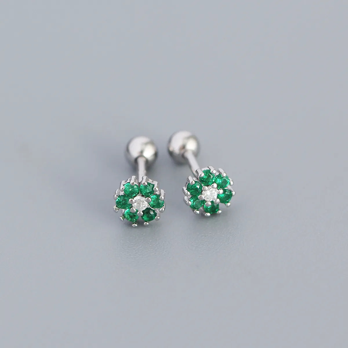 Fashion Flower Sterling Silver Zircon Ear Studs 1 Pair