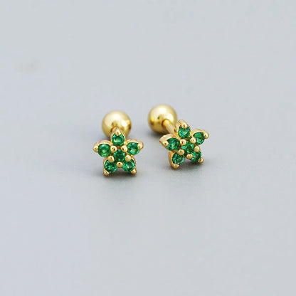 Fashion Flower Sterling Silver Zircon Ear Studs 1 Pair