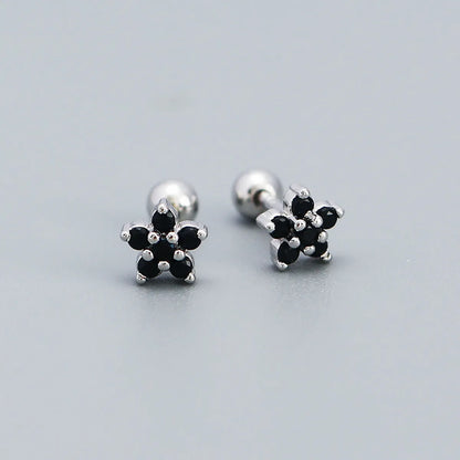 Fashion Flower Sterling Silver Zircon Ear Studs 1 Pair