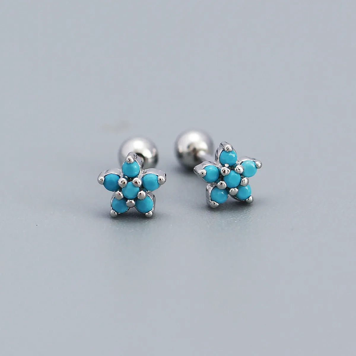 Fashion Flower Sterling Silver Zircon Ear Studs 1 Pair