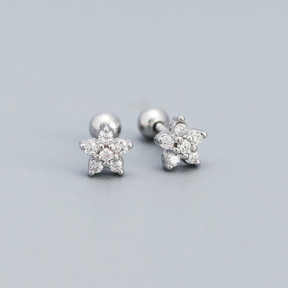 Fashion Flower Sterling Silver Zircon Ear Studs 1 Pair