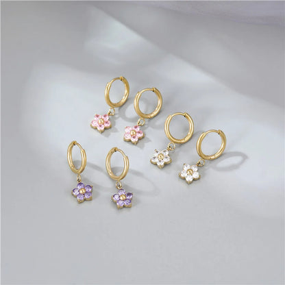 Fashion Flower Titanium Steel Plating Inlay Artificial Diamond Drop Earrings 1 Pair