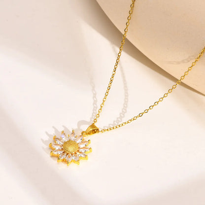 Fashion Flower Titanium Steel Plating Inlay Zircon Pendant Necklace