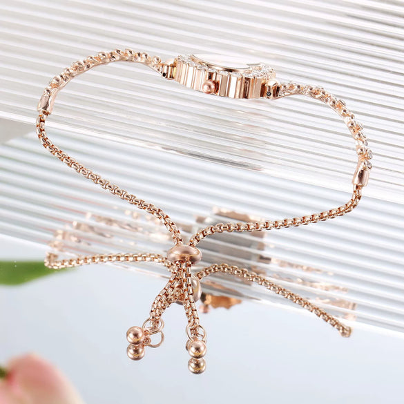 Fashion Flower Women's Bracelet Watch With Diamondembedded Heart Color Dial Alloy Strap And Metal Case