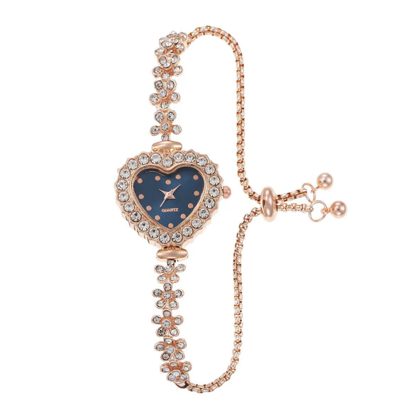 Fashion Flower Women's Bracelet Watch With Diamondembedded Heart Color Dial Alloy Strap And Metal Case
