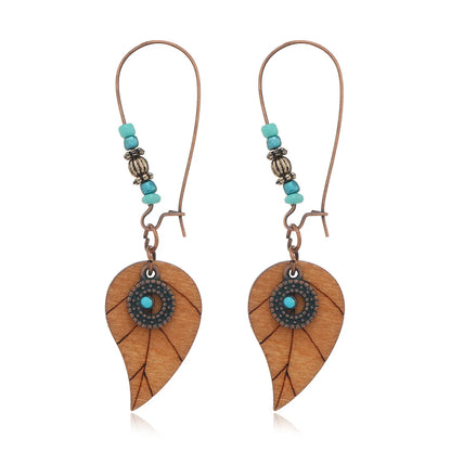 Fashion Flower Wood Handmade Women'S Drop Earrings 1 Pair